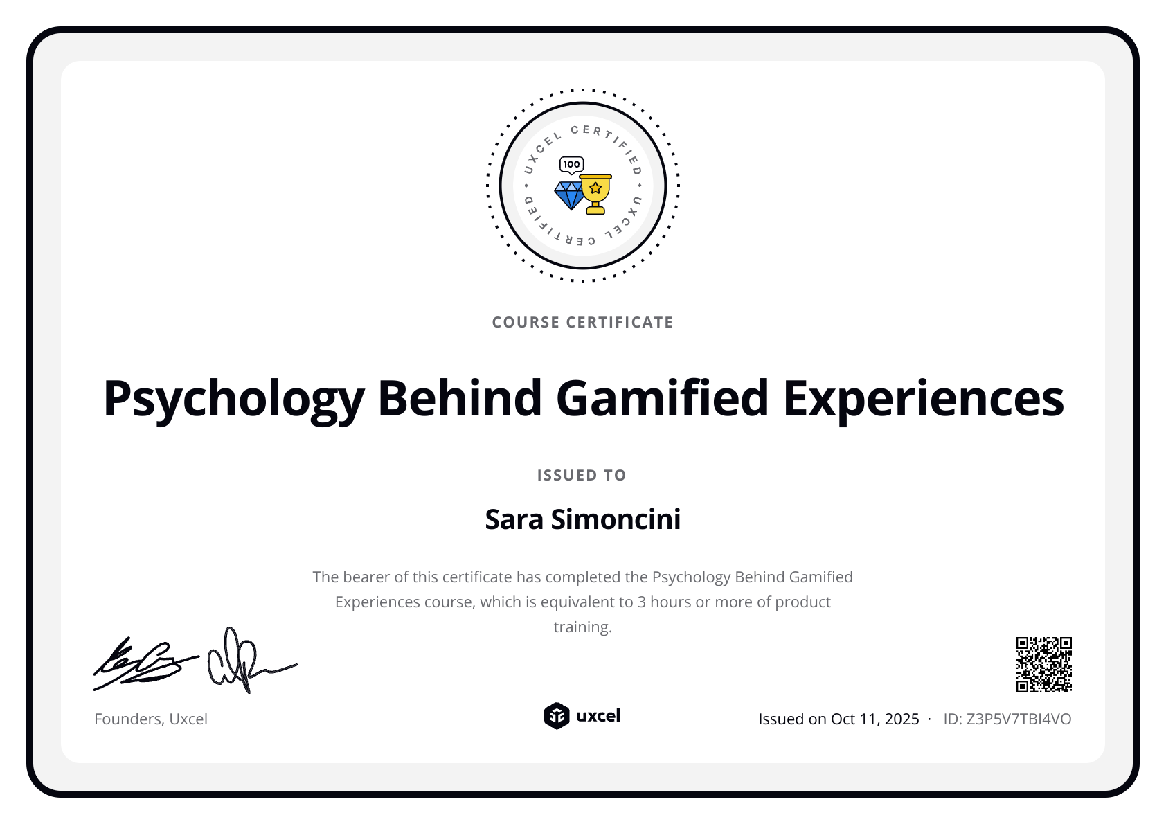 Sara Simoncini's certificate